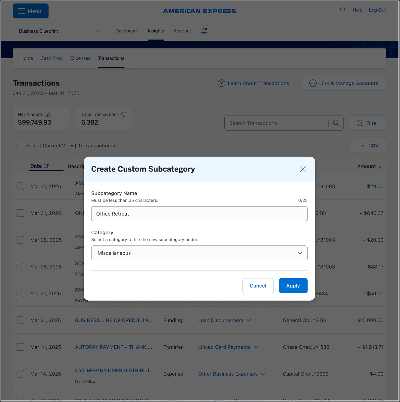 Export transactions in Business Blueprint dashboard