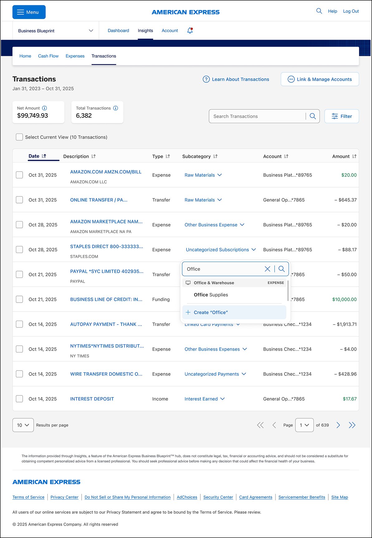 Export transactions in Business Blueprint dashboard