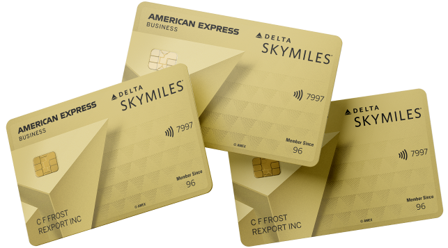 A stack of three Employee Delta SkyMiles Gold Business Cards.
