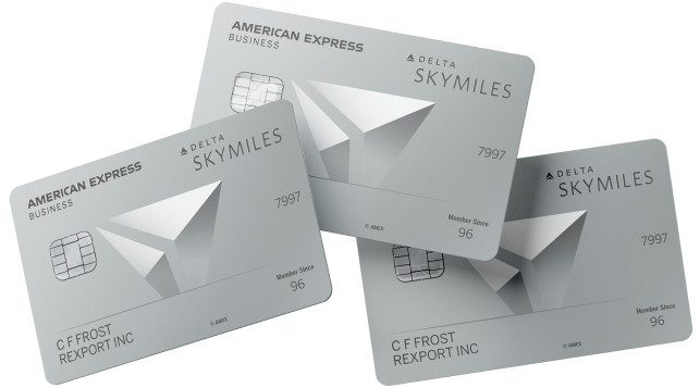 A stack of three Employee Delta SkyMiles Platinum Business Cards.