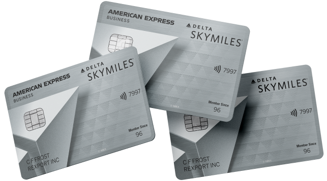 A stack of three Employee Delta SkyMiles Platinum Business Cards.