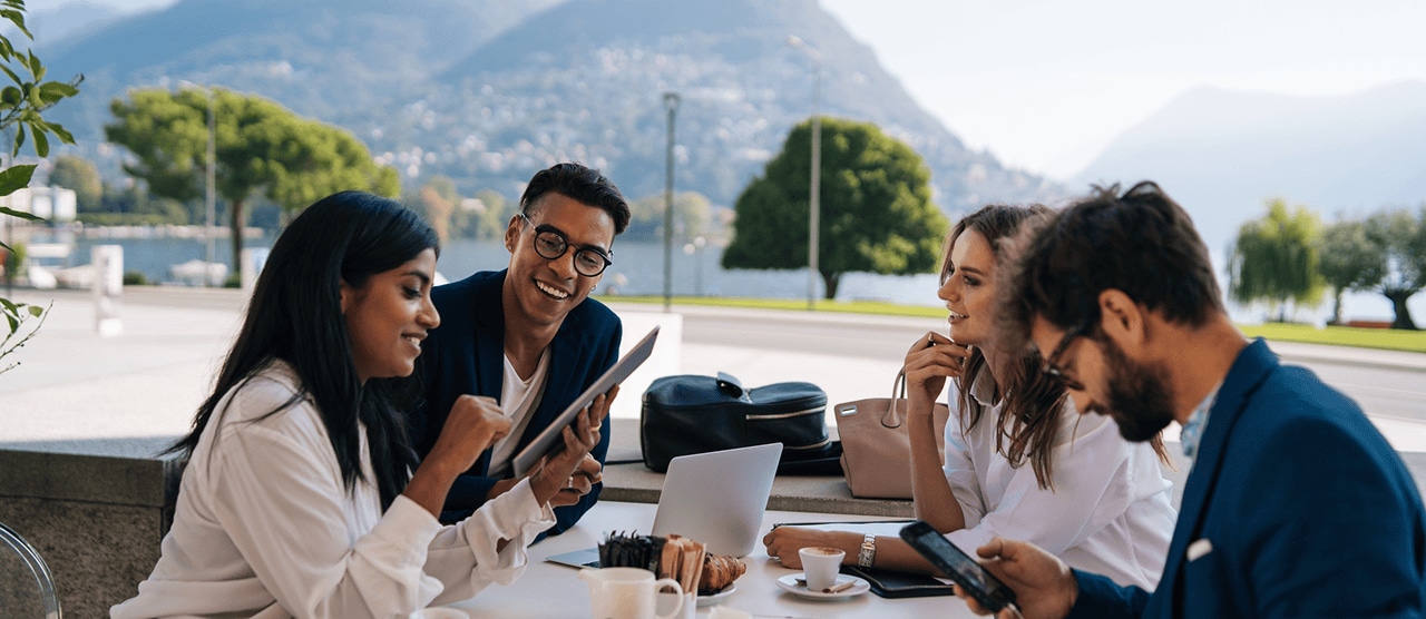Colleagues enjoying a business lunch