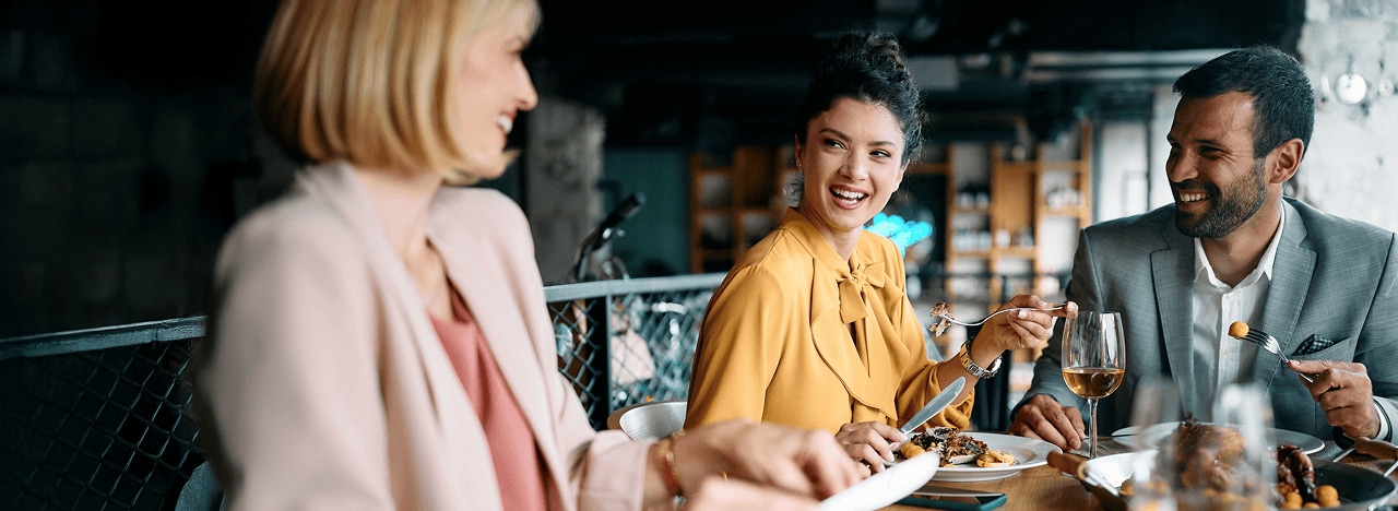 People enjoying a business lunch