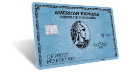 The blue Corporate Purchasing Card sits at an angle on its white background, ready for use.