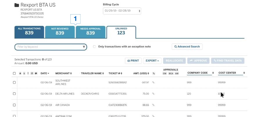 BTA Transaction Summary view.