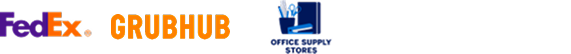 FedEx, Grubhub & Office supplies logos
