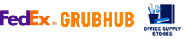 FedEx, Grubhub & Office supplies logos
