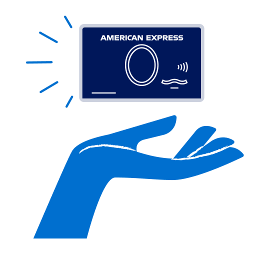 An illustration of an American Express Business Card floating above an open palm of a hand.