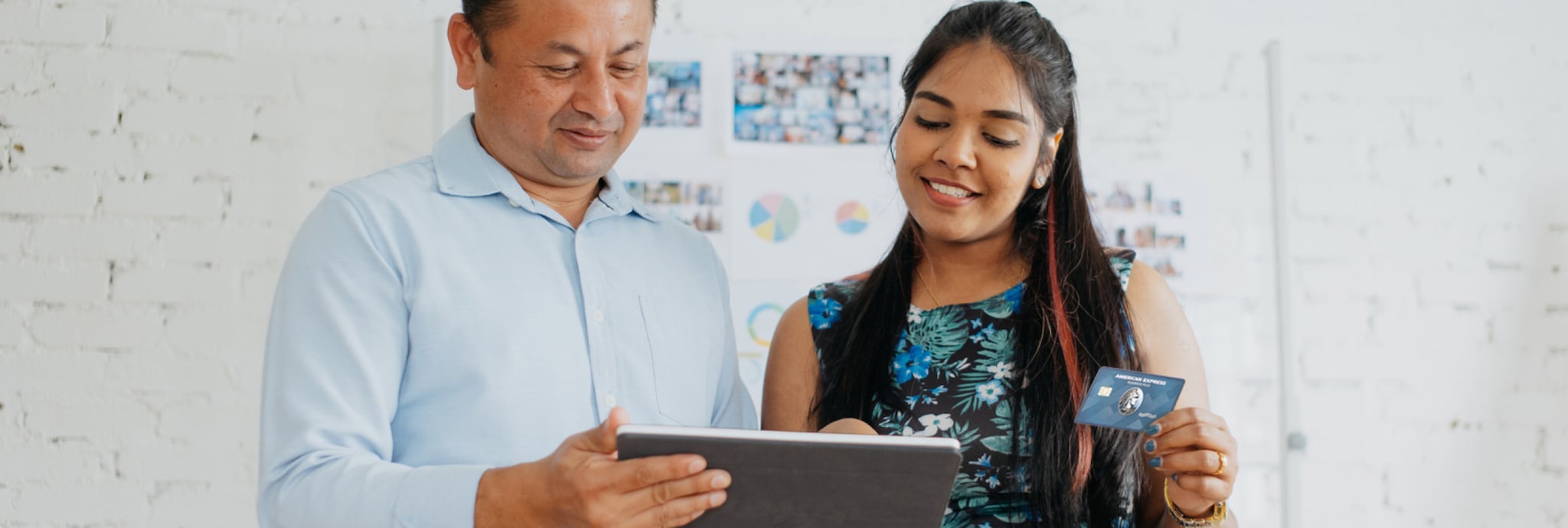 Business owners using the Blue Business Plus Card to make an online purchase.