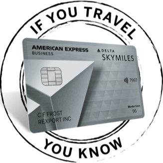 The Delta Skylines® Platinum Business Card centered in the ‘If You Travel You Know’ badge