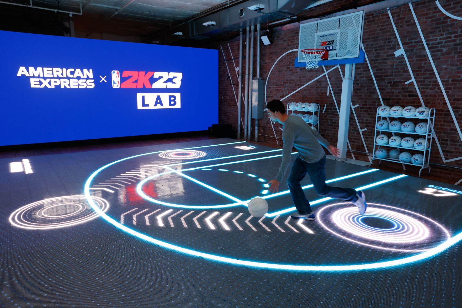 American Express x NBA 2K23 collaboration event which features an LED basketball court