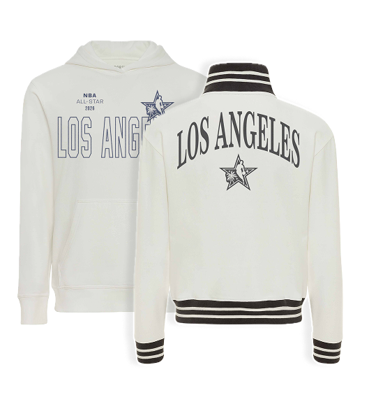 Picture of a white jacket featuring All-Star detail on the back against white backdrop.