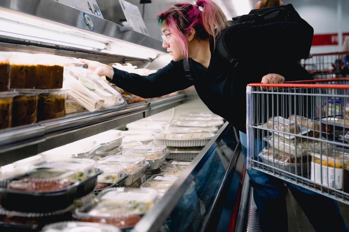 A customer shopping in a grocery store.
