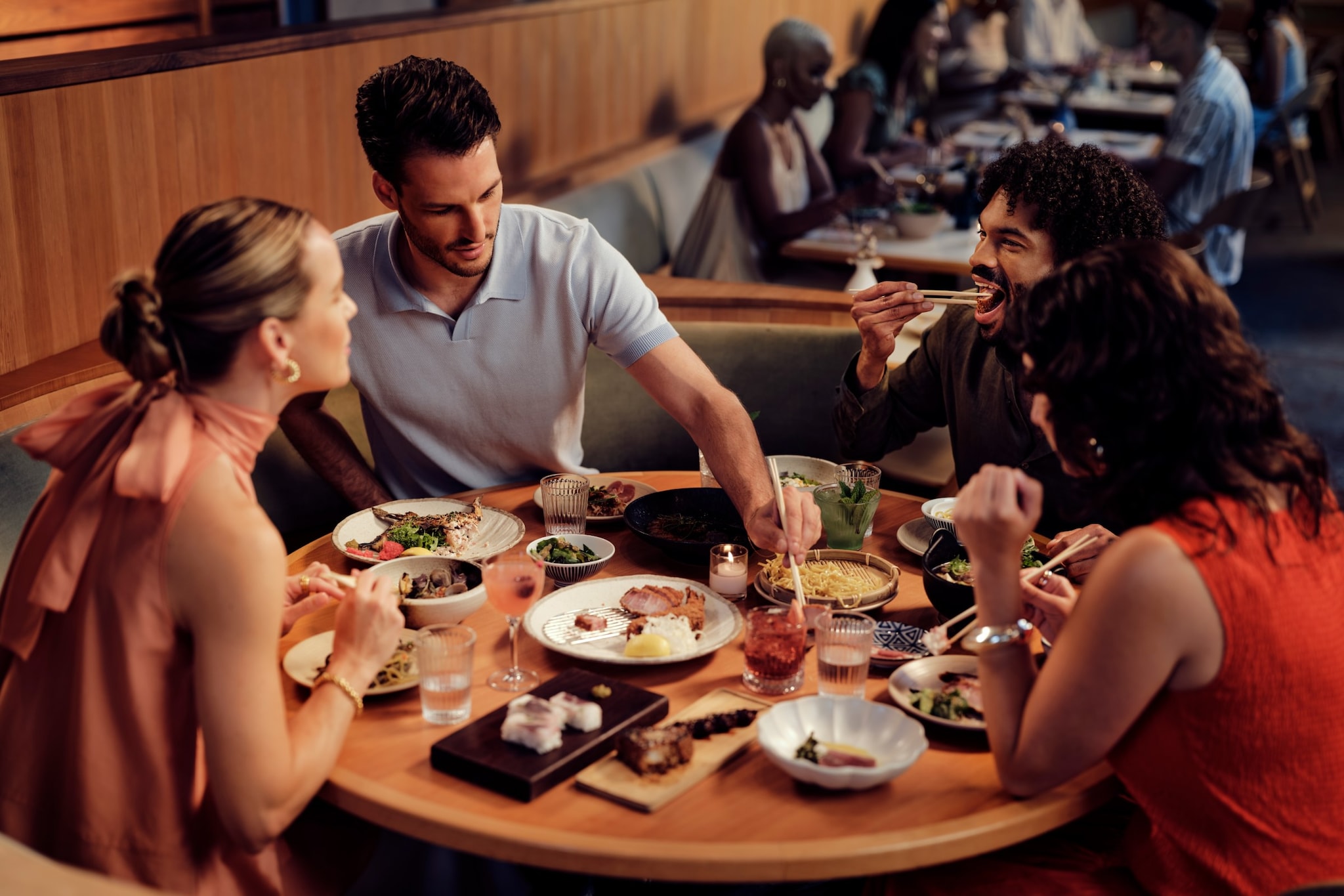 People eating dinner at restaurant