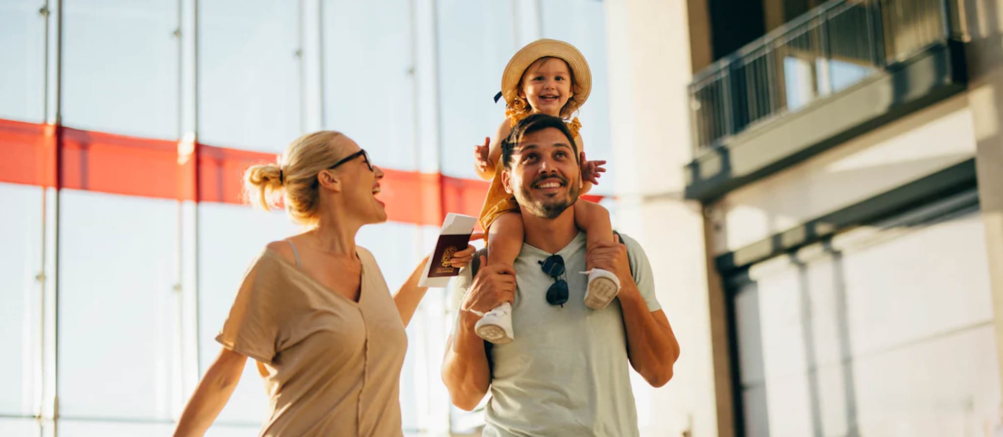A family traveling with a baby