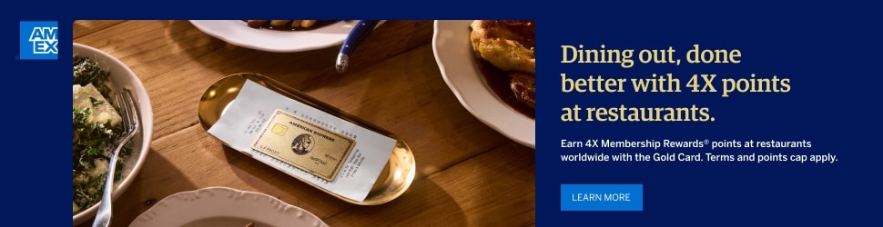 Earn 4X Membership Rewards® points at restaurants worldwide with the Gold Card. Terms and points caps apply.