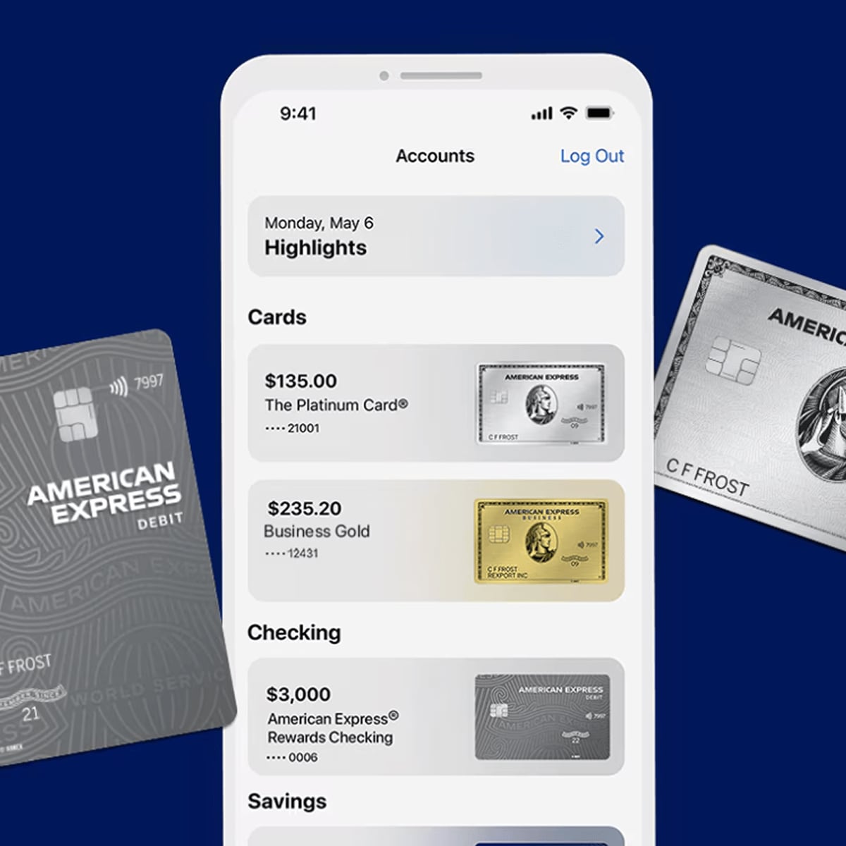 App Screen of product switcher with 2 card products, checking and savings account