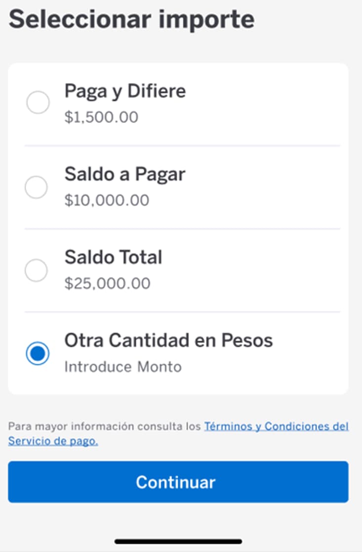 Pago Inicial para Diferir en Amex App