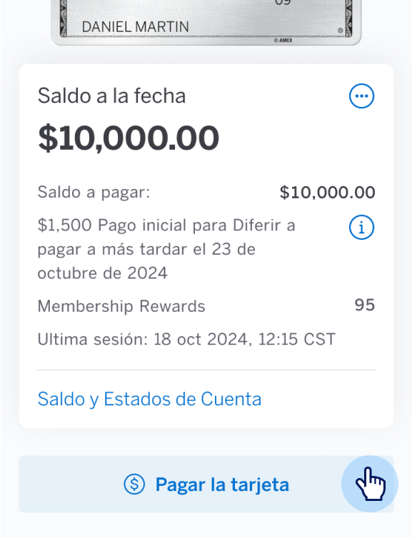 Pantalla de inicio de Amex App