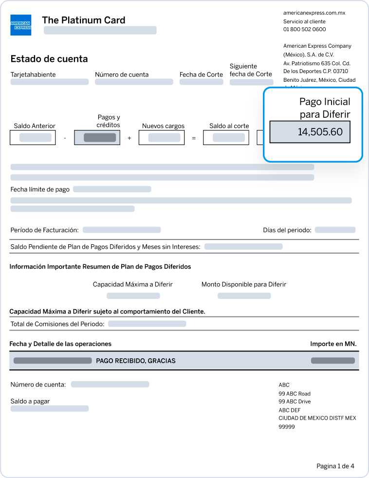 Estado de cuenta y Pago Inicial para Diferir