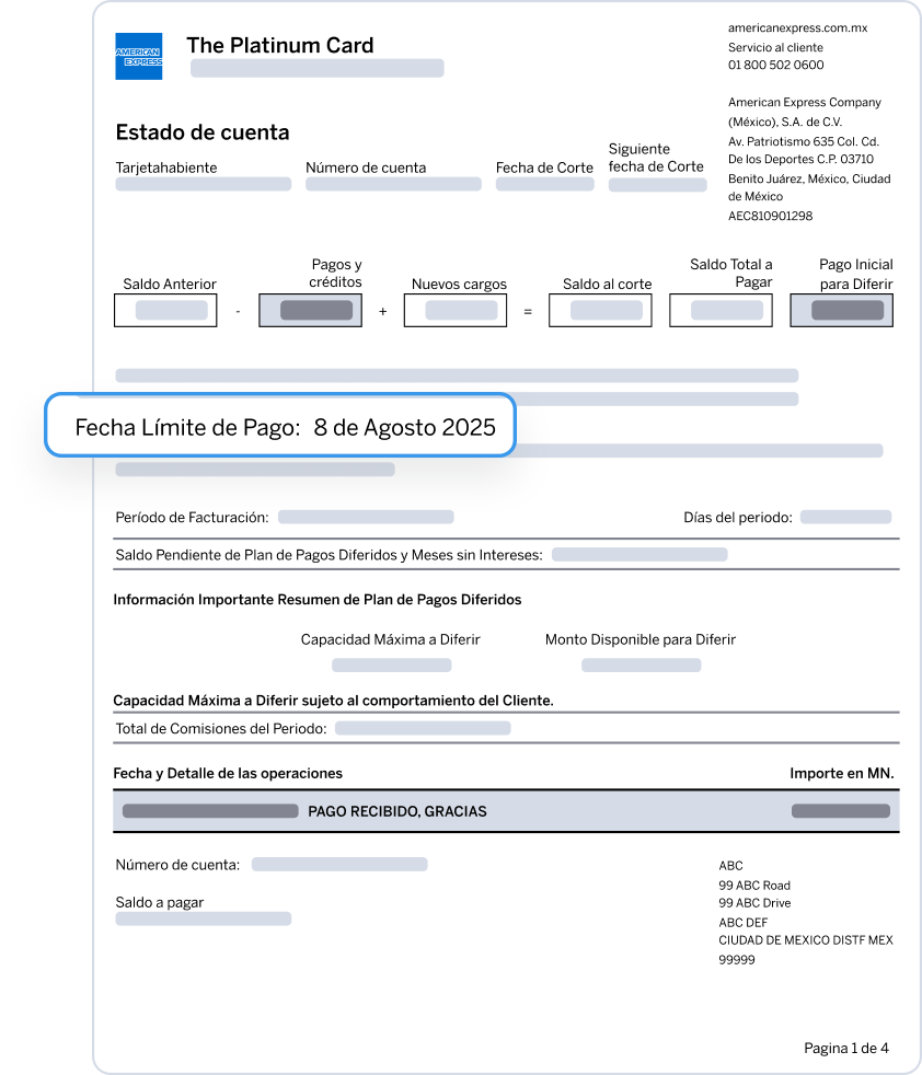 Estado de cuenta y Fecha Límite de Pago