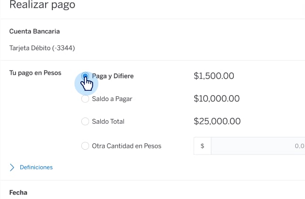Pantalla de paga y difiere de Servicios en Línea