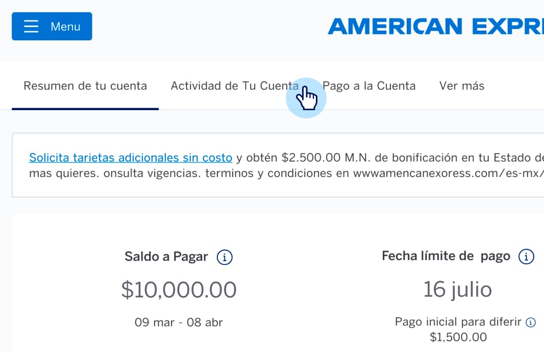 Pantalla de inicio de Servicios en Línea