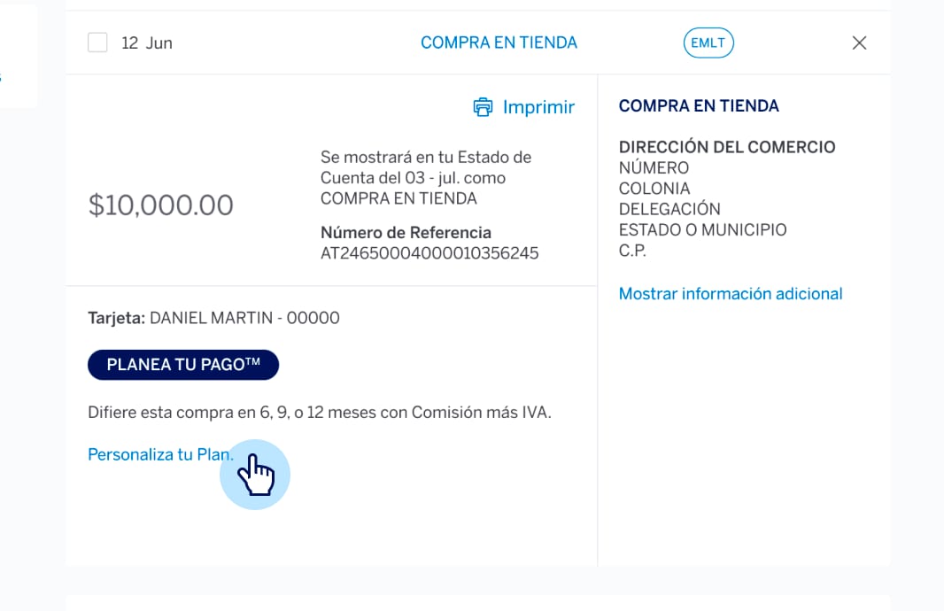Pantalla de paga y difiere compra de Servicios en Línea