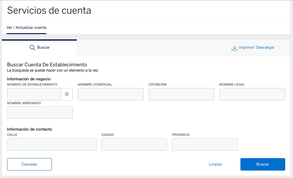 Screenshot of searching for account information