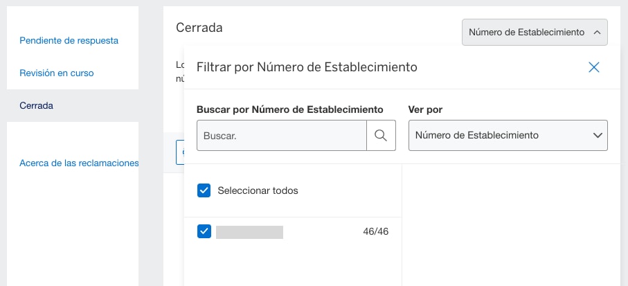 Screenshot of filtering closed disputes by Merchant ID