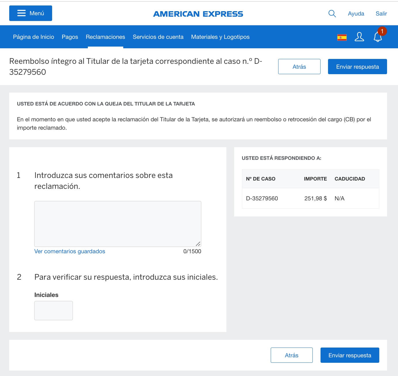 Screenshot of steps to submit response and provide a full refund