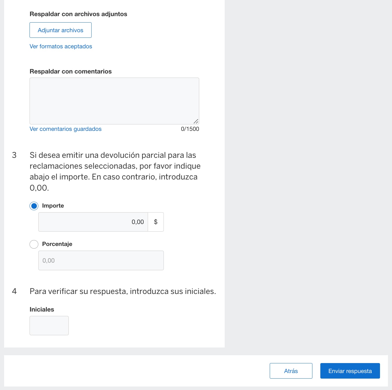 Screenshot of option to provide a partial refund
