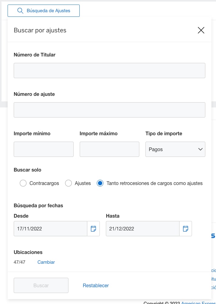 Screenshot of search options