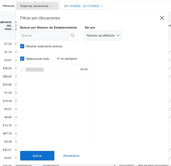 Screenshot of filtering by location