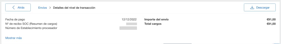 Screenshot of transaction level details of a submission