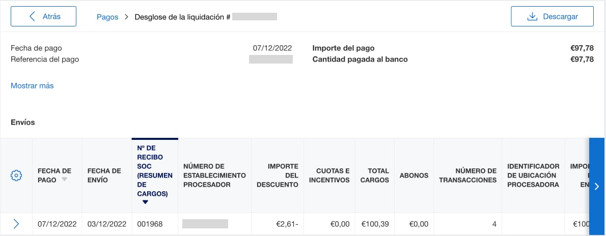 Screenshot of the breakdown of a settlement