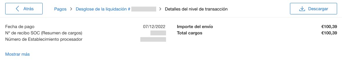 Screenshot of transaction level details of a settlements