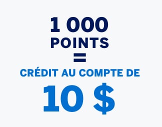 1000 points = crédit au compte de 10 $