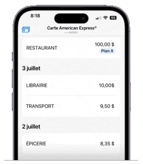 GIF de l’application Amex montrant la fonction Plan It