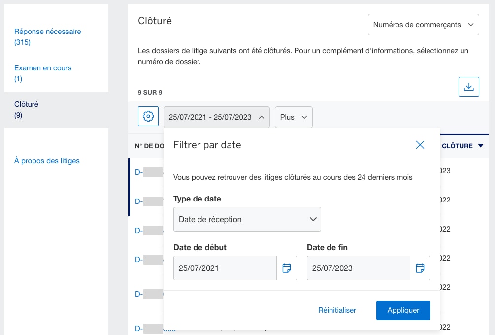 Screenshot of filtering dispute by the closed date