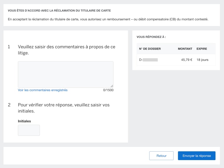 Screenshot of steps to submit response and provide a full refund