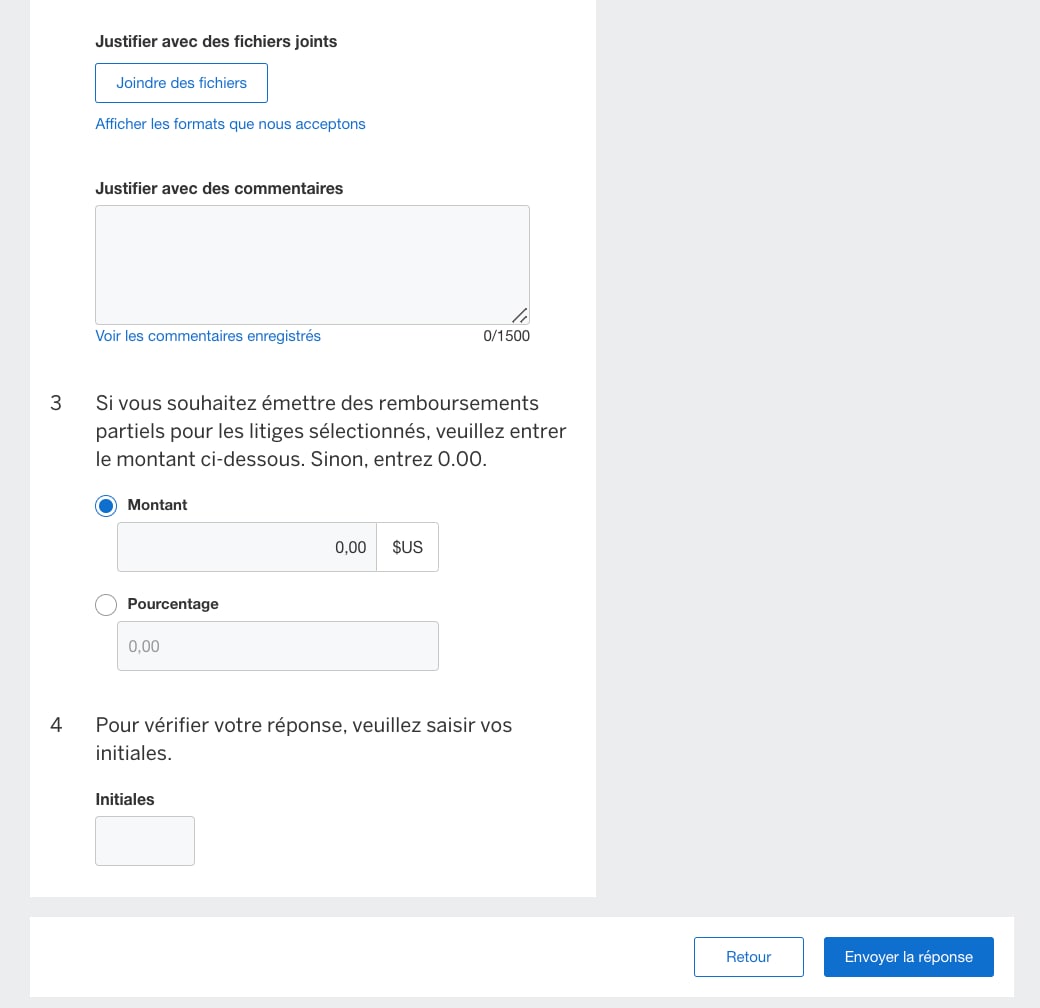 Screenshot of option to provide a partial refund