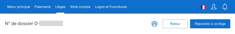 Screenshot of case-level options to print, go back, or respond to the dispute