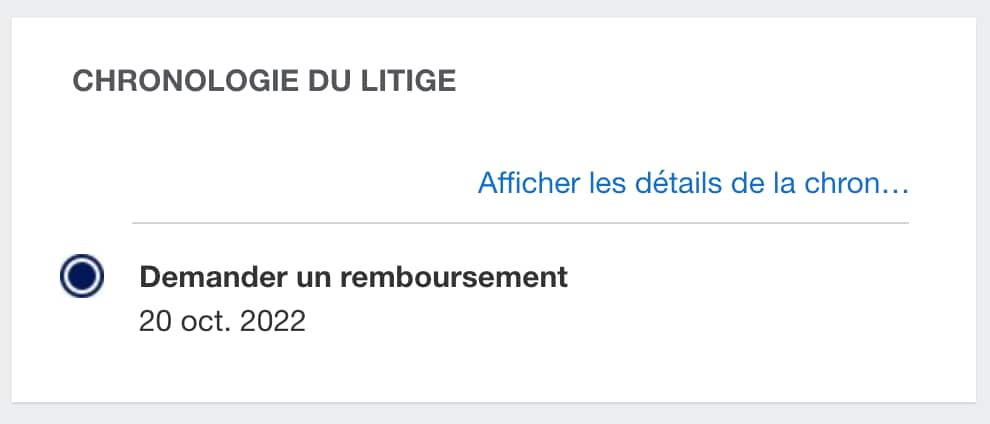 Screenshot of dispute timeline details