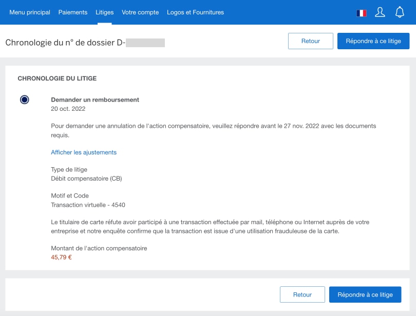 Screenshot of the respond to this dispute button