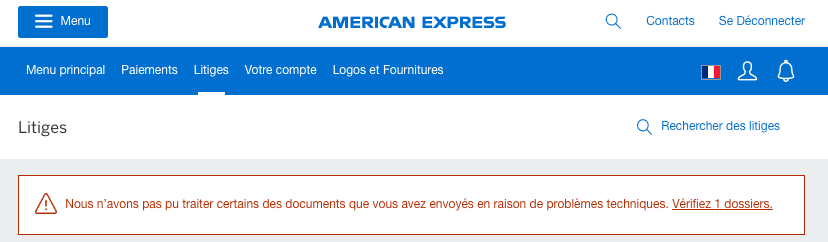 Screenshot of error message