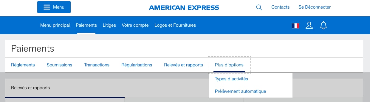 Screenshot of Payments Navigation