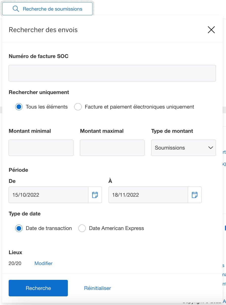 Screenshot of searching for submissions