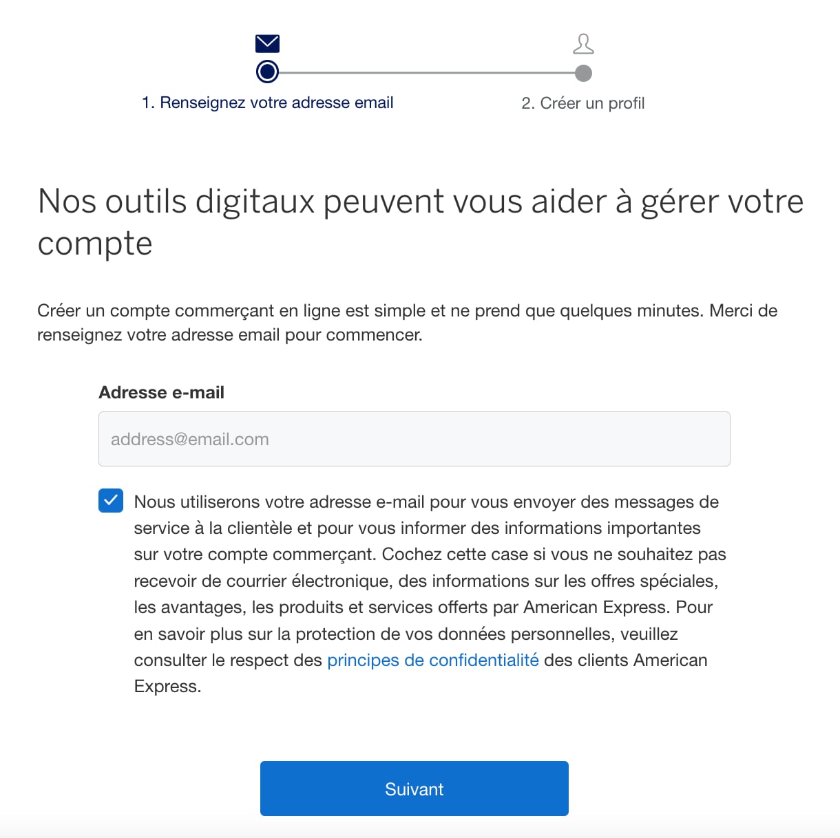 Screenshot of registration page