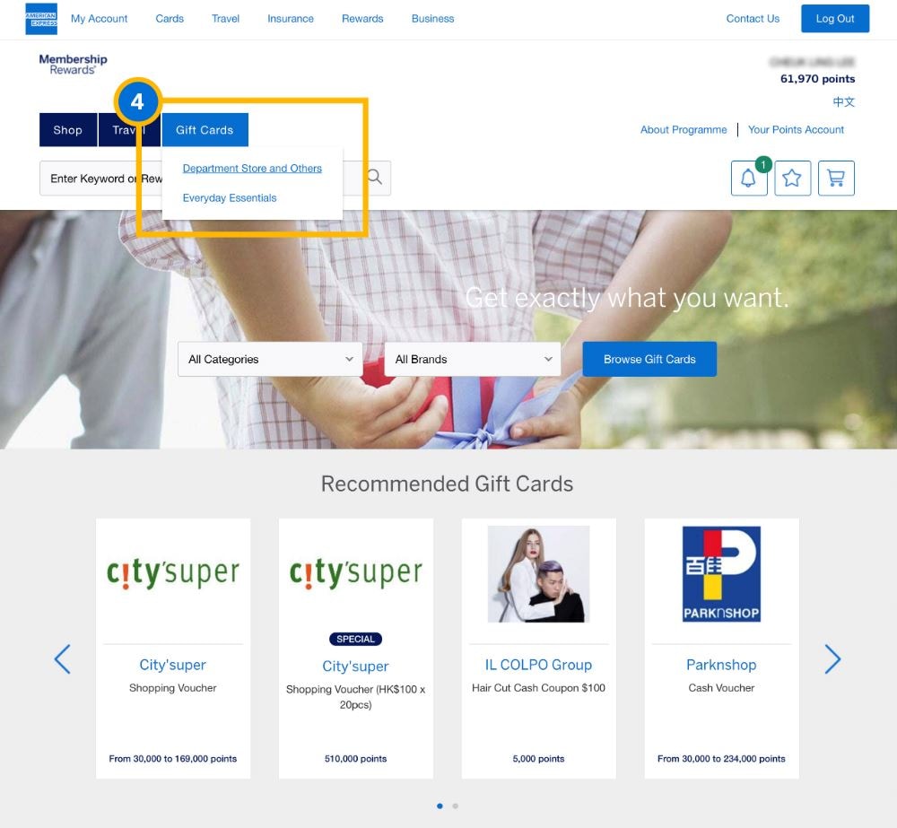 Membership Rewards Redemption Gift cards